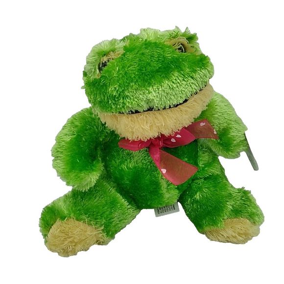 Cal Plush Love Green Frog With Red Heart Bow Item # V7289 - Picture 1 of 6